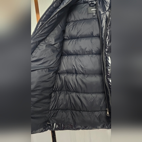 DKNY Women's Puffer Coat, specifically a style featuring a double hood and zippe - Picture 4 of 14